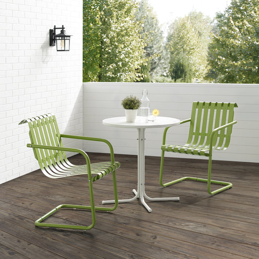 Gracie 3Pc Outdoor Metal Bistro Set Pastel Green Satin/White Satin - Bistro Table & 2 Armchairs