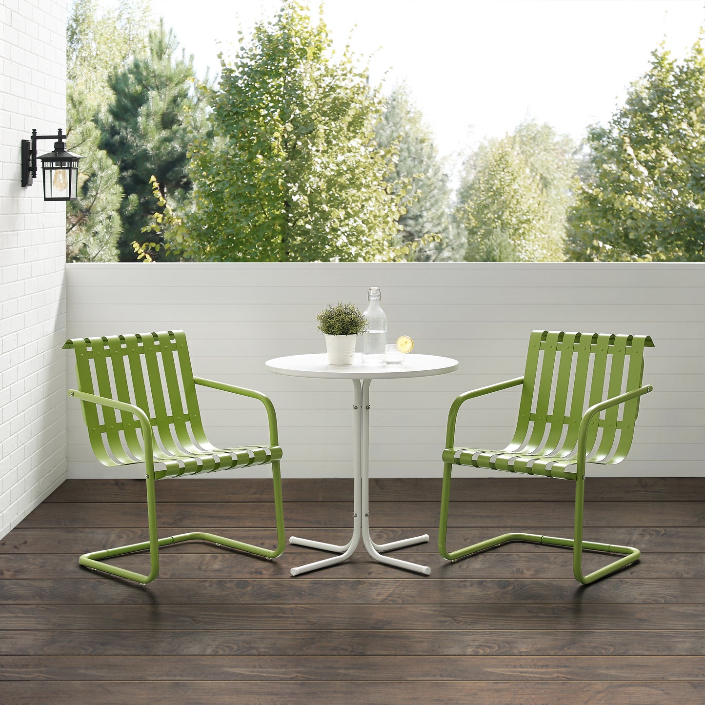 Gracie 3Pc Outdoor Metal Bistro Set Pastel Green Satin/White Satin - Bistro Table & 2 Armchairs