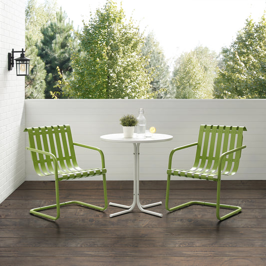 Gracie 3Pc Outdoor Metal Bistro Set Pastel Green Satin/White Satin - Bistro Table & 2 Armchairs