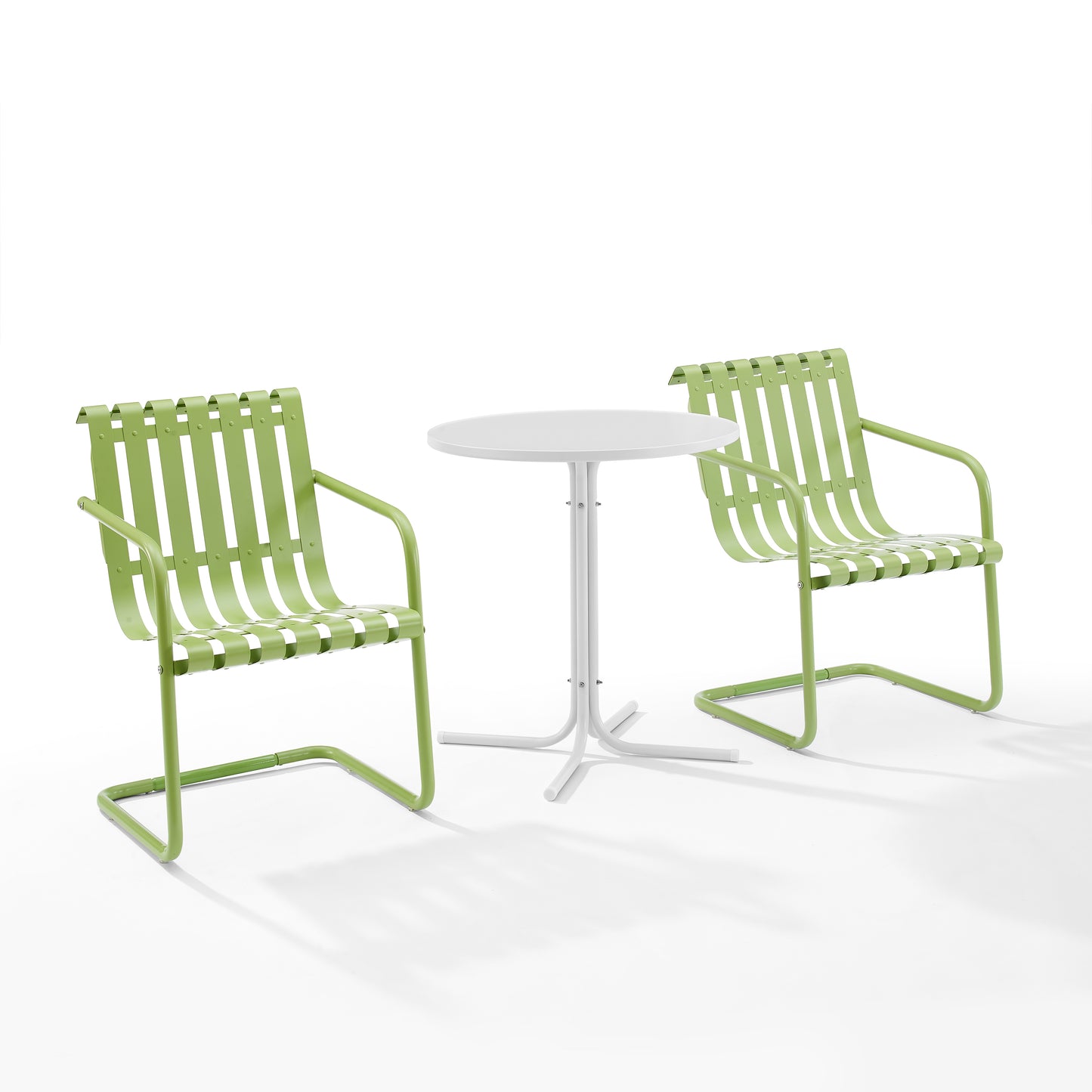 Gracie 3Pc Outdoor Metal Bistro Set Pastel Green Satin/White Satin - Bistro Table & 2 Armchairs