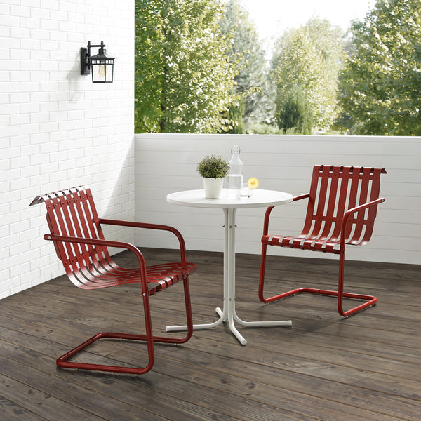 Gracie 3Pc Outdoor Metal Bistro Set Dark Red  Satin/White Satin - Bistro Table & 2 Armchairs