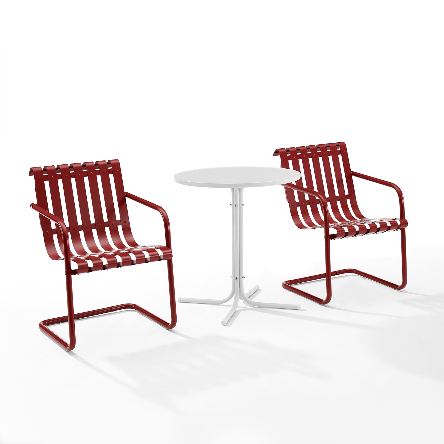 Gracie 3Pc Outdoor Metal Bistro Set Dark Red  Satin/White Satin - Bistro Table & 2 Armchairs