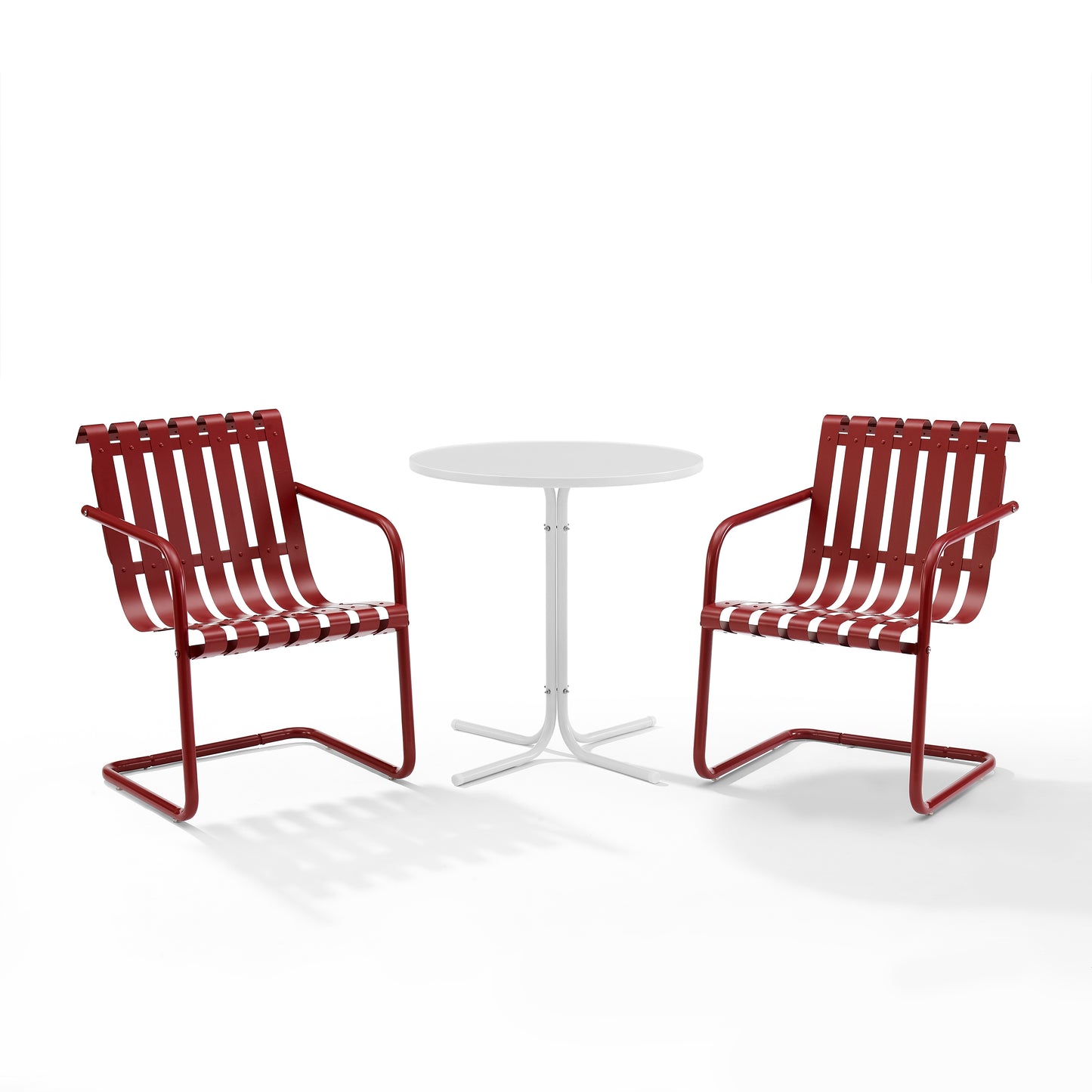 Gracie 3Pc Outdoor Metal Bistro Set Dark Red  Satin/White Satin - Bistro Table & 2 Armchairs