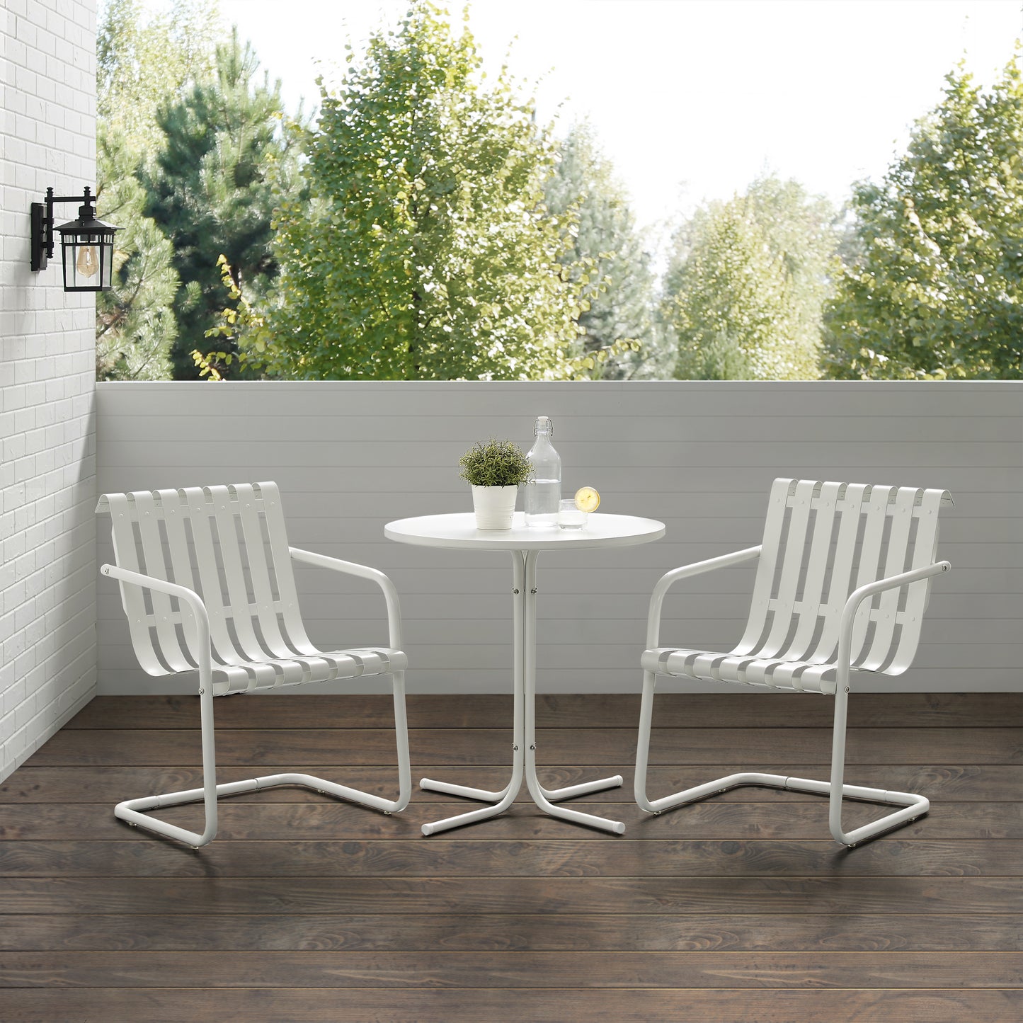 Gracie 3Pc Outdoor Metal Bistro Set White Satin - Bistro Table & 2 Armchairs