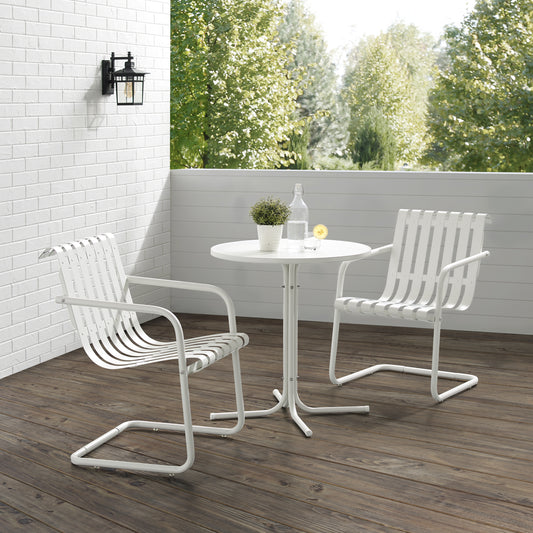 Gracie 3Pc Outdoor Metal Bistro Set White Satin - Bistro Table & 2 Armchairs