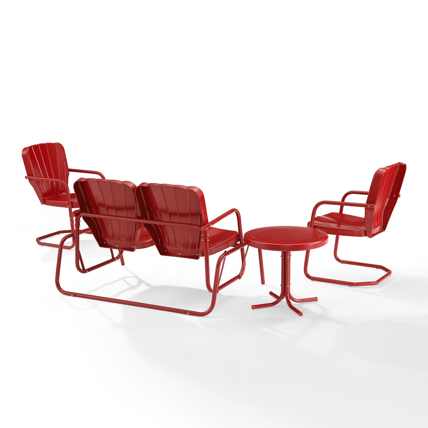 Ridgeland 4Pc Outdoor Metal Conversation Set Bright Red Gloss - Loveseat Glider, Side Table, & 2 Armchairs