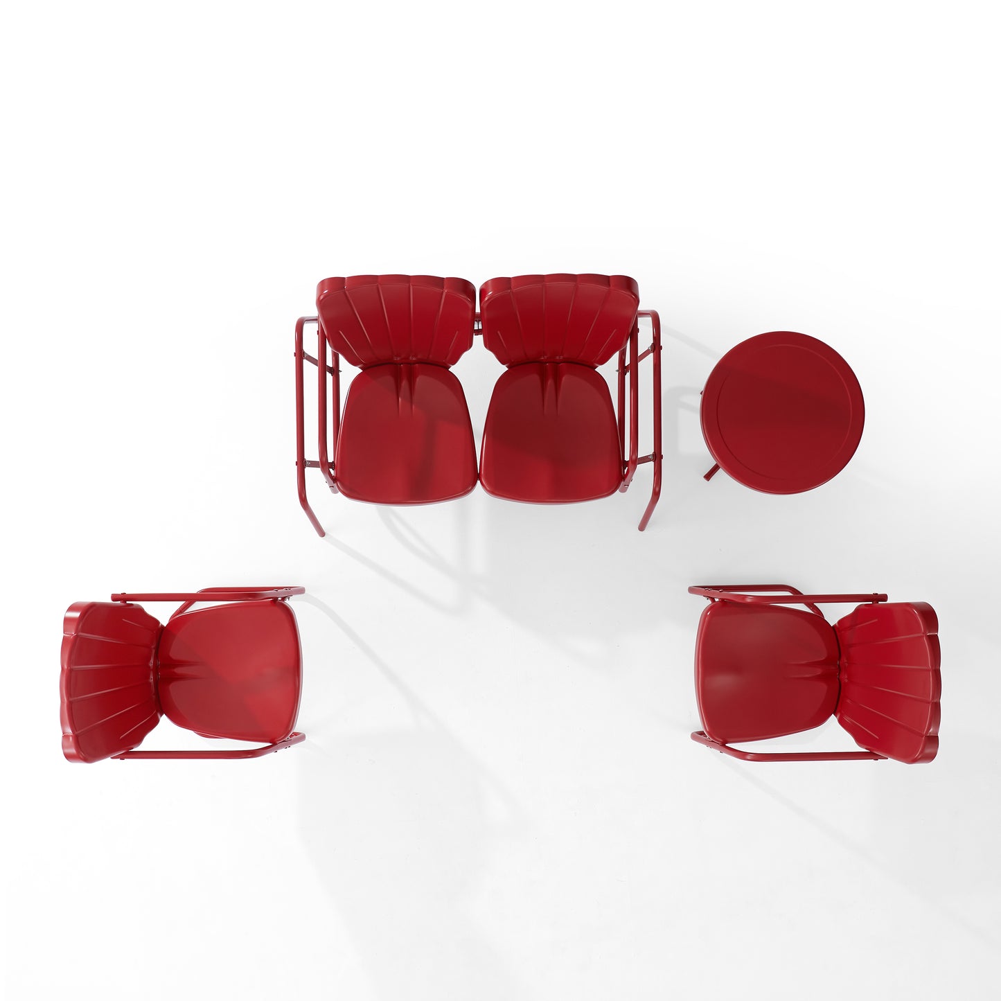 Ridgeland 4Pc Outdoor Metal Conversation Set Bright Red Gloss - Loveseat Glider, Side Table, & 2 Armchairs