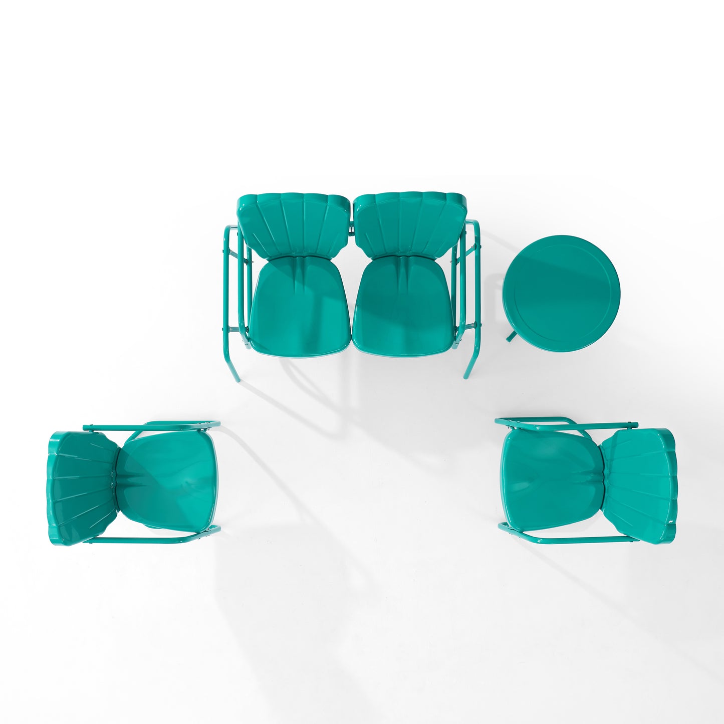 Ridgeland 4Pc Outdoor Metal Conversation Set Turquoise Gloss - Loveseat Glider, Side Table, & 2 Armchairs