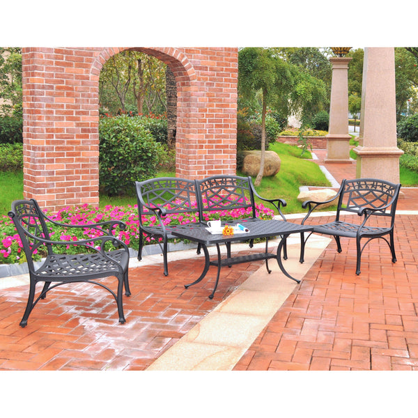 Sedona 4Pc Outdoor Conversation Set Black - Loveseat, Coffee Table, & 2 Club Chairs