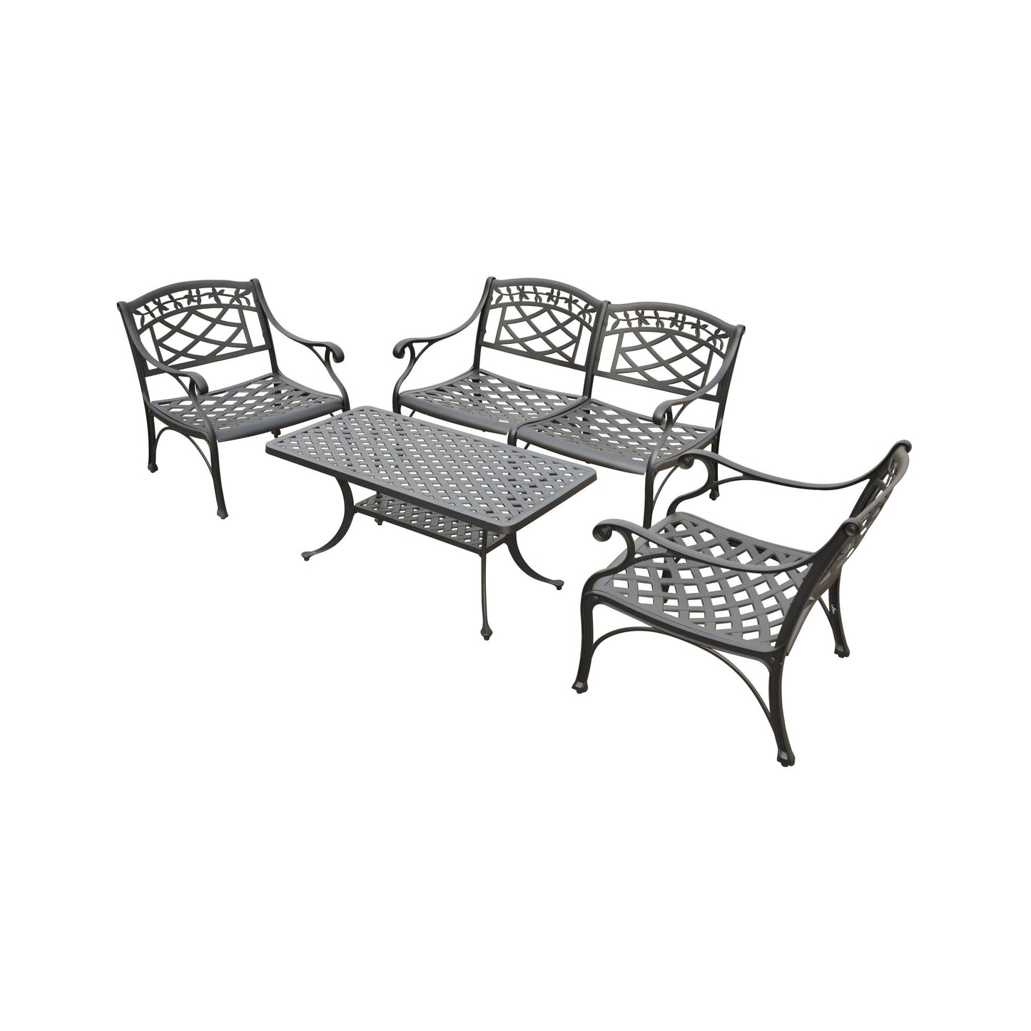 Sedona 4Pc Outdoor Conversation Set Black - Loveseat, Coffee Table, & 2 Club Chairs