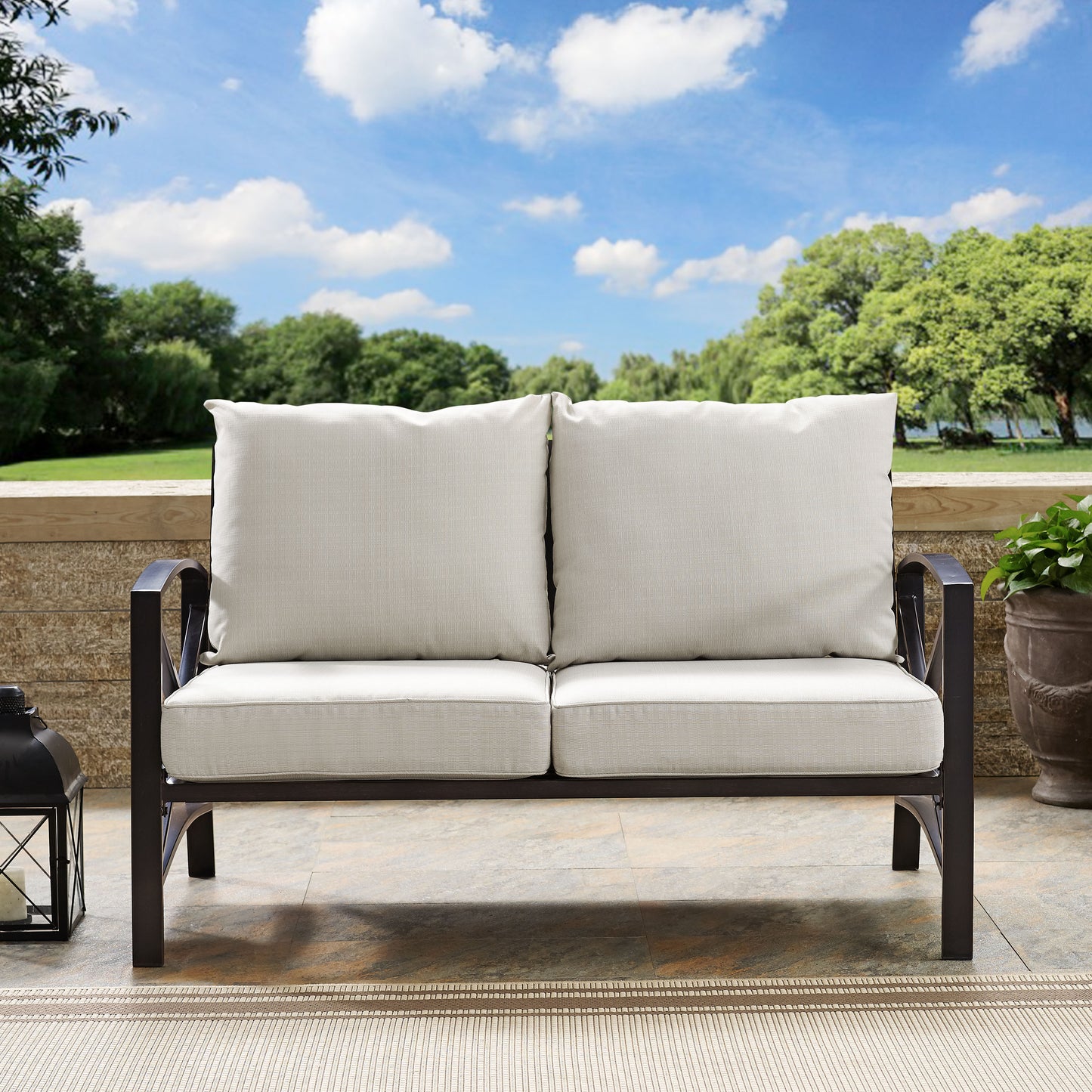 Kaplan Outdoor Metal Loveseat Oatmeal/Oil Rubbed Bronze