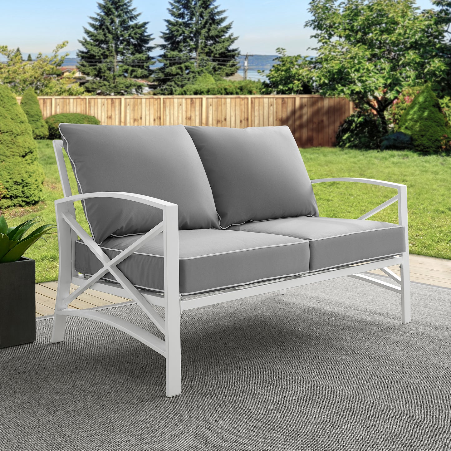 Kaplan Outdoor Metal Loveseat Gray/White