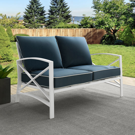 Kaplan Outdoor Metal Loveseat Navy/White