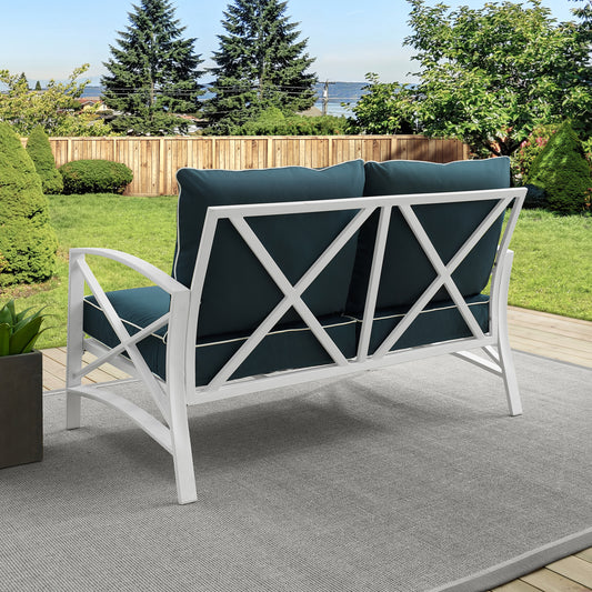 Kaplan Outdoor Metal Loveseat Navy/White