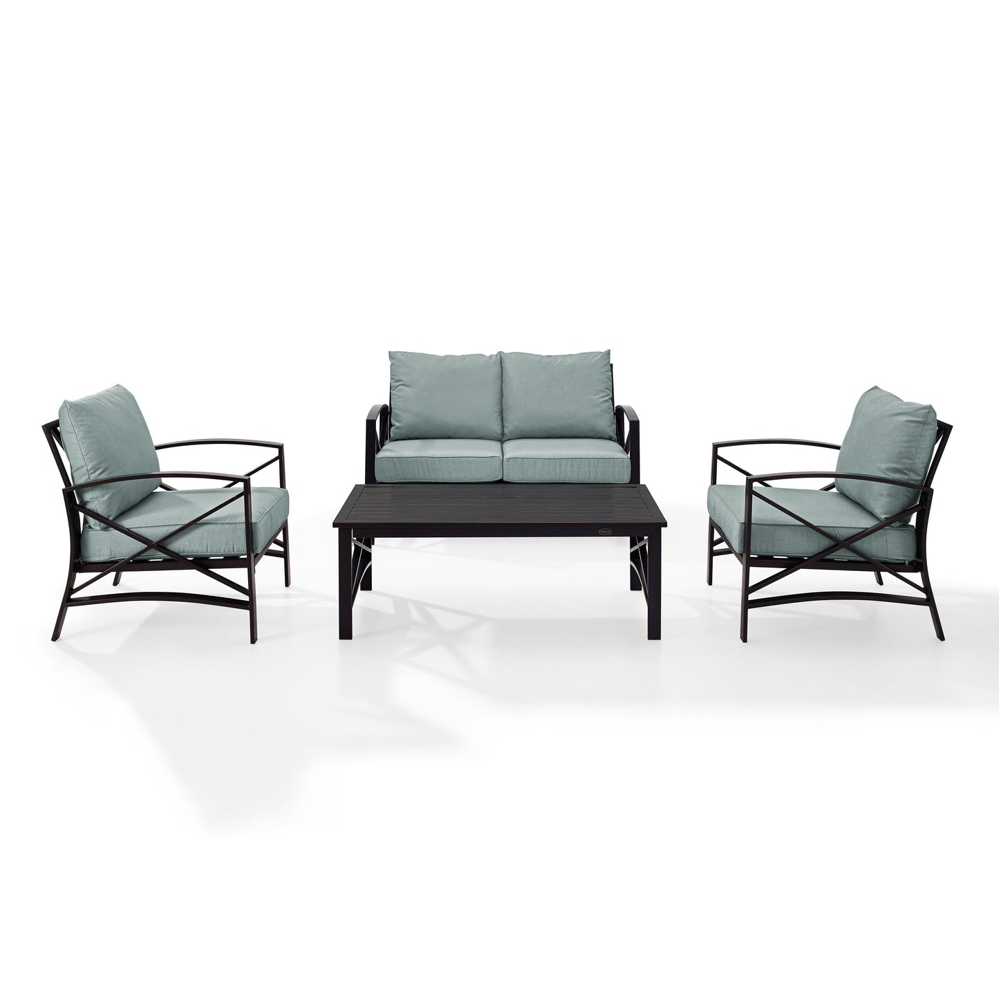 Kaplan 4Pc Outdoor Metal Conversation Set Mist/Oil Rubbed Bronze - Loveseat, Coffee Table, & Two Chairs