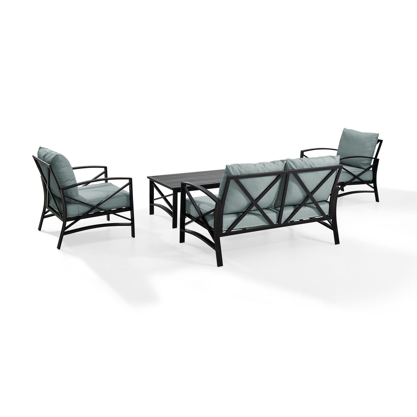 Kaplan 4Pc Outdoor Metal Conversation Set Mist/Oil Rubbed Bronze - Loveseat, Coffee Table, & Two Chairs