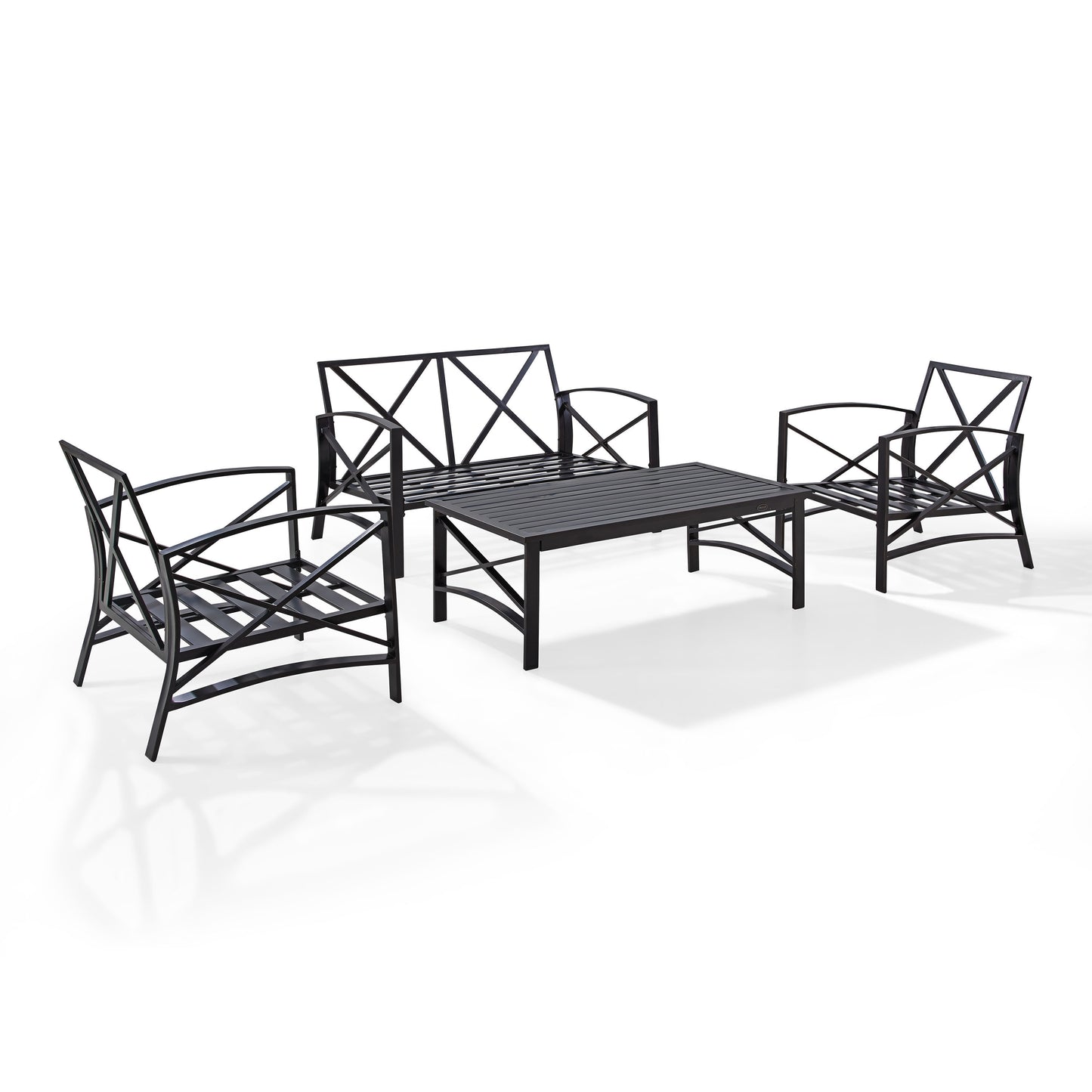 Kaplan 4Pc Outdoor Metal Conversation Set Mist/Oil Rubbed Bronze - Loveseat, Coffee Table, & Two Chairs