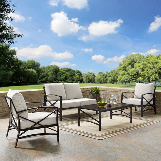 Kaplan 4Pc Outdoor Metal Conversation Set Oatmeal/Oil Rubbed Bronze - Loveseat, Coffee Table, & Two Chairs