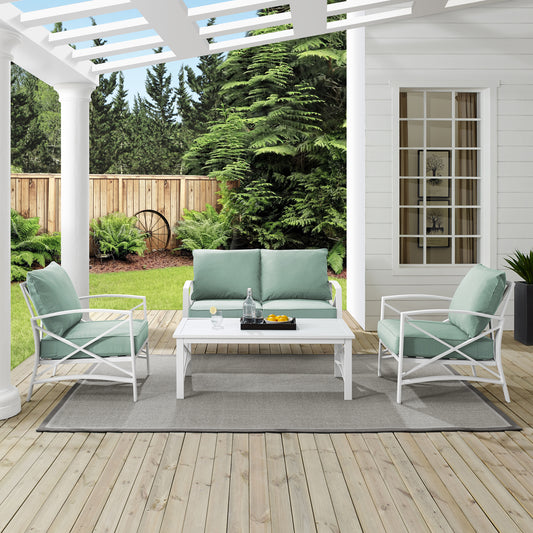 Kaplan 4Pc Outdoor Metal Conversation Set Mist/White - Loveseat, Coffee Table, &Two Chairs