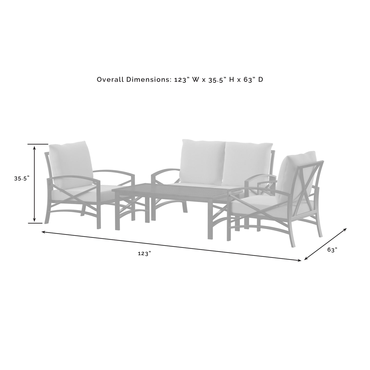 Kaplan 4Pc Outdoor Metal Conversation Set Mist/White - Loveseat, Coffee Table, &Two Chairs