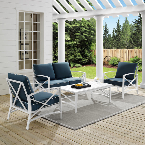 Kaplan 4Pc Outdoor Metal Conversation Set Navy/White - Loveseat, Coffee Table, &Two Chairs