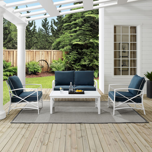 Kaplan 4Pc Outdoor Metal Conversation Set Navy/White - Loveseat, Coffee Table, &Two Chairs