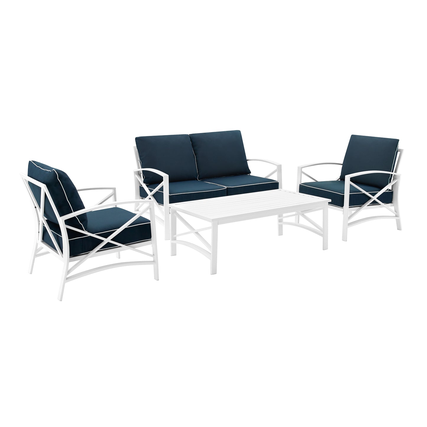 Kaplan 4Pc Outdoor Metal Conversation Set Navy/White - Loveseat, Coffee Table, &Two Chairs