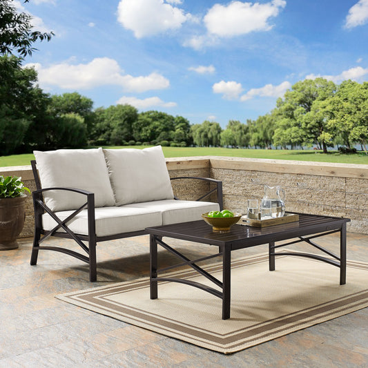 Kaplan 2Pc Outdoor Metal Conversation Set Oatmeal/Oil Rubbed Bronze - Loveseat & Coffee Table