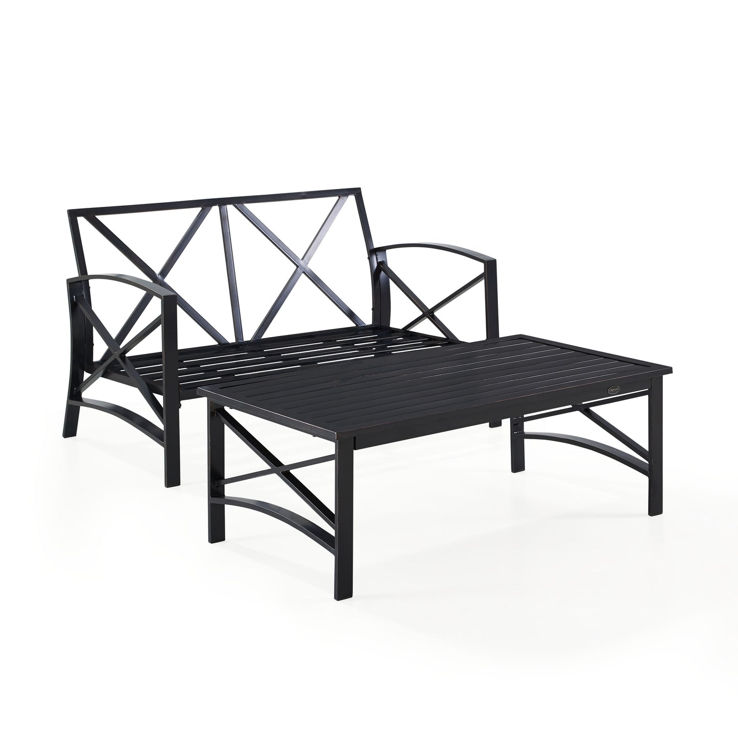 Kaplan 2Pc Outdoor Metal Conversation Set Oatmeal/Oil Rubbed Bronze - Loveseat & Coffee Table