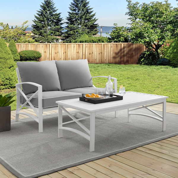 Kaplan 2Pc Outdoor Metal Conversation Set Gray/White - Loveseat & Coffee Table