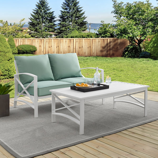 Kaplan 2Pc Outdoor Metal Conversation Set Mist/White - Loveseat & Coffee Table