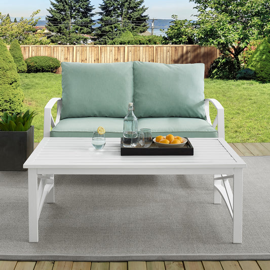 Kaplan 2Pc Outdoor Metal Conversation Set Mist/White - Loveseat & Coffee Table