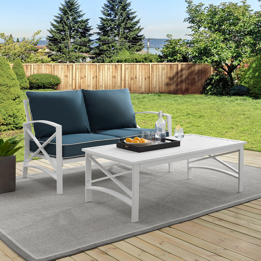 Kaplan 2Pc Outdoor Metal Conversation Set Navy/White - Loveseat & Coffee Table