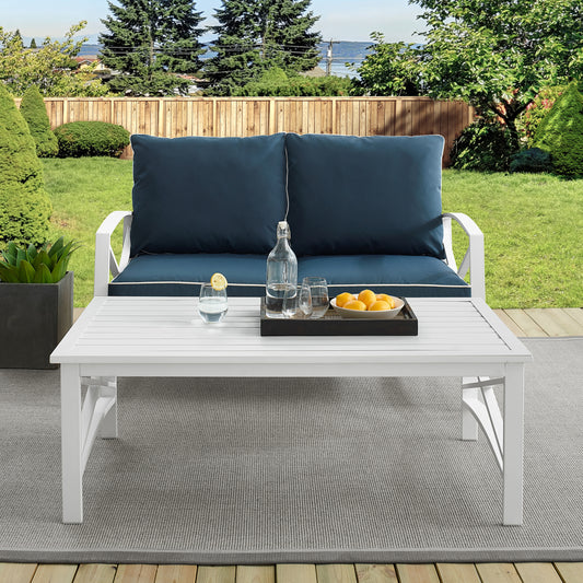 Kaplan 2Pc Outdoor Metal Conversation Set Navy/White - Loveseat & Coffee Table