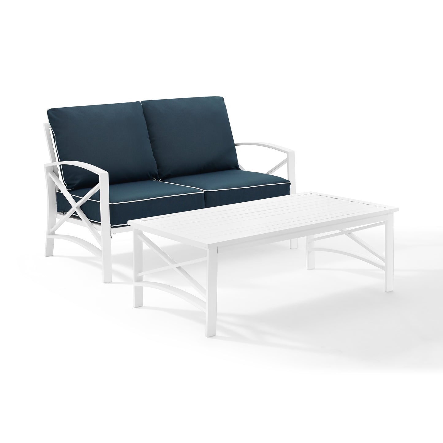 Kaplan 2Pc Outdoor Metal Conversation Set Navy/White - Loveseat & Coffee Table