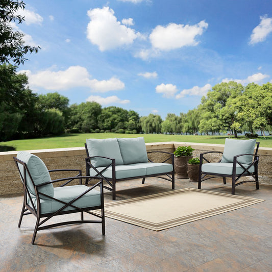 Kaplan 3Pc Outdoor Metal Conversation Set Mist/Oil Rubbed Bronze - Loveseat & 2 Chairs