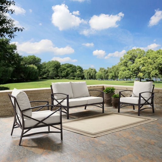 Kaplan 3Pc Outdoor Metal Conversation Set Oatmeal/Oil Rubbed Bronze - Loveseat & 2 Chairs