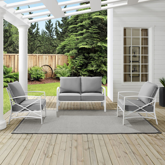 Kaplan 3Pc Outdoor Metal Conversation Set Gray/White - Loveseat & 2 Chairs