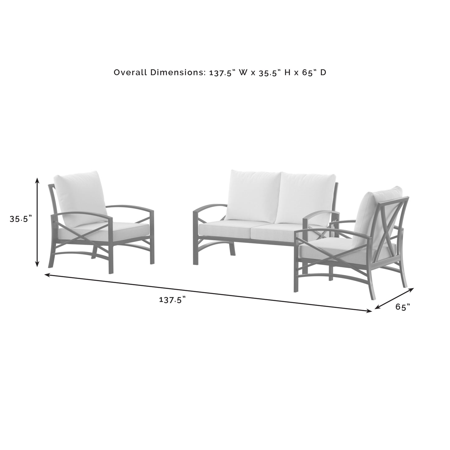 Kaplan 3Pc Outdoor Metal Conversation Set Gray/White - Loveseat & 2 Chairs