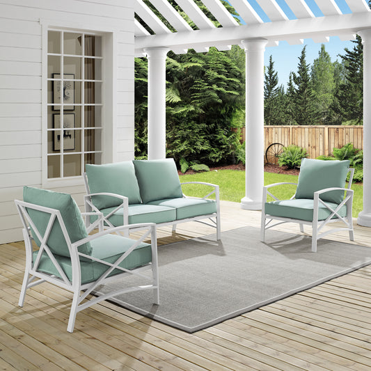 Kaplan 3Pc Outdoor Metal Conversation Set Mist/White - Loveseat & 2 Chairs