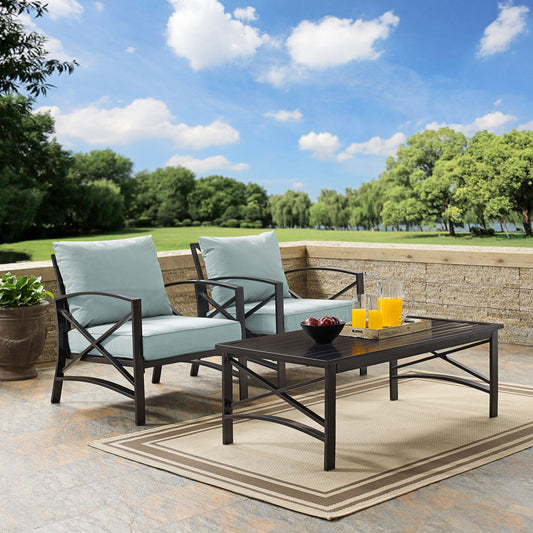 Kaplan 3Pc Outdoor Metal Armchair Set Mist/Oil Rubbed Bronze - Coffee Table & 2 Chairs