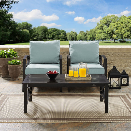 Kaplan 3Pc Outdoor Metal Armchair Set Mist/Oil Rubbed Bronze - Coffee Table & 2 Chairs