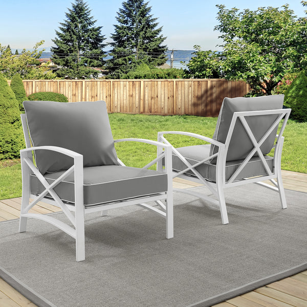 Kaplan 2Pc Outdoor Metal Armchair Set Gray/White - 2 Chairs