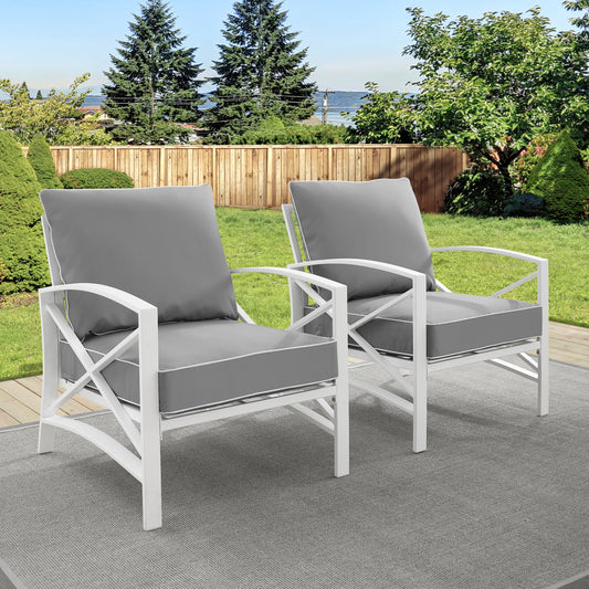 Kaplan 2Pc Outdoor Metal Armchair Set Gray/White - 2 Chairs