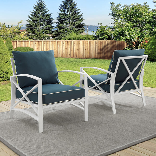 Kaplan 2Pc Outdoor Metal Armchair Set Navy/White - 2 Chairs