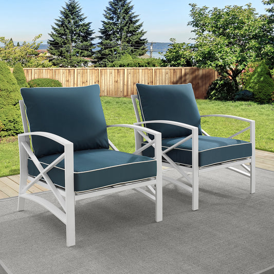 Kaplan 2Pc Outdoor Metal Armchair Set Navy/White - 2 Chairs