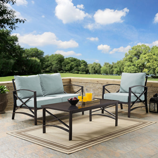 Kaplan 3Pc Outdoor Metal Conversation Set Mist/Oil Rubbed Bronze - Loveseat, Chair, & Coffee Table