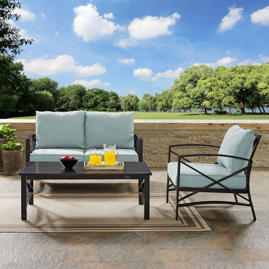 Kaplan 3Pc Outdoor Metal Conversation Set Mist/Oil Rubbed Bronze - Loveseat, Chair, & Coffee Table