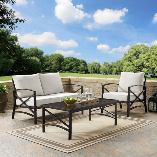 Kaplan 3Pc Outdoor Metal Conversation Set Oatmeal/Oil Rubbed Bronze - Loveseat, Chair, & Coffee Table