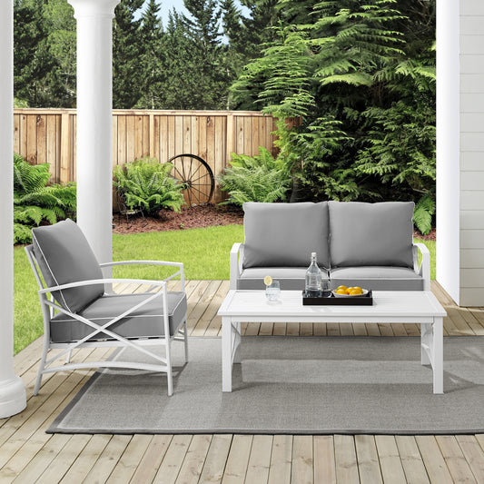 Kaplan 3Pc Outdoor Metal Conversation Set Gray/White - Loveseat, Chair , & Coffee Table